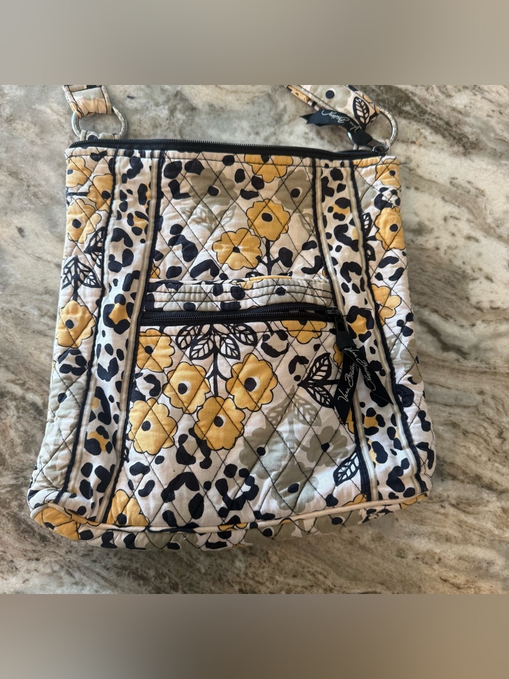 Vera Bradley Go Wild Crossbody Bag Medium Yellow White Black Floral Pattern